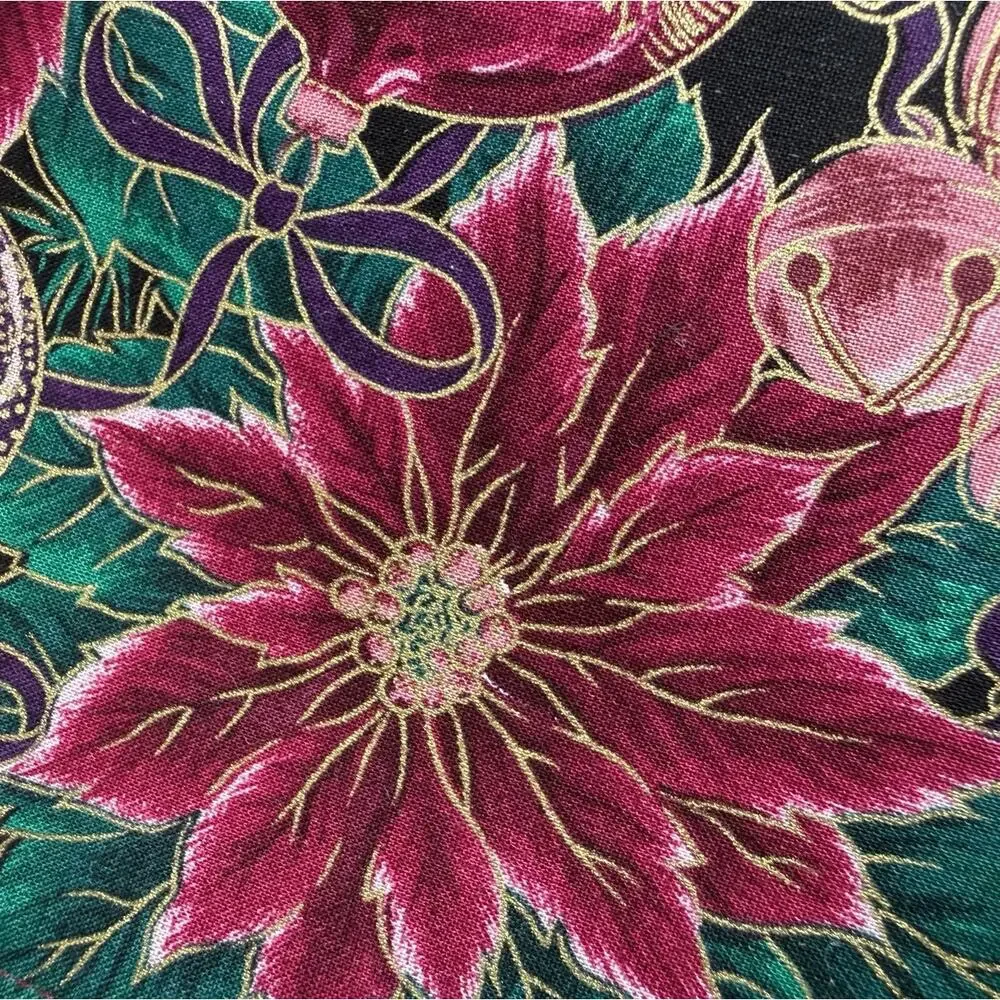 Vintage Christmas Poinsettia and Baubles Print Placemats Set of 6 Holiday Decor